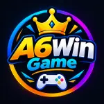 A6Win Game logo with crown, gaming controller, neon colors, and modern mobile gaming design