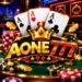 AONE777 Game feature image with playing cards, gaming chips, gold coins, crown, and premium casino design