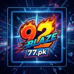 App icon for 92Blaze77.pk featuring playing cards, poker chips, Pakistani Rupee currency, and a golden crown logo