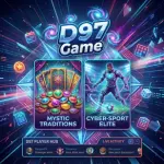 App icon for D97 Game featuring playing cards, poker chips, Pakistani Rupee currency, and a golden crown logo
