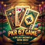 PAK67 Game feature image with mobile gaming, playing cards, casino chips, crown, and colorful design